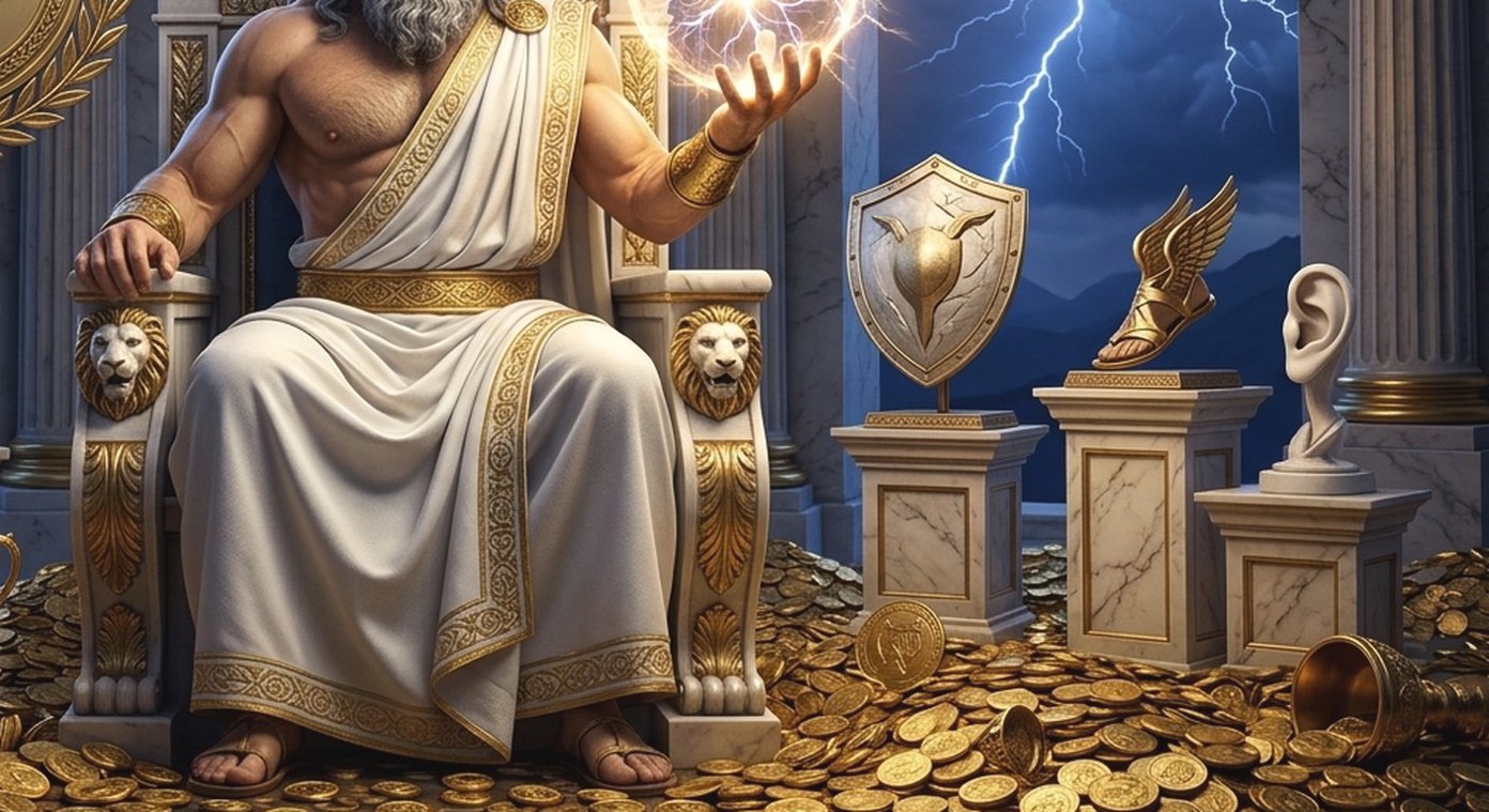 Ảnh chụp màn hình giao diện trò chơi Gates of Olympus với các biểu tượng thần thoại